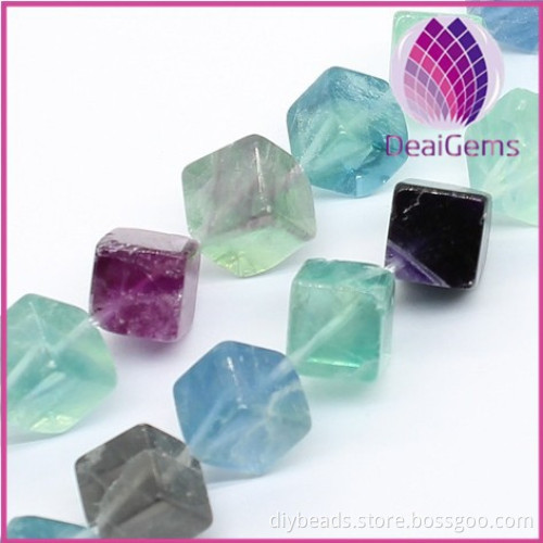 Hot sale natural fluorite cube beads with diagonal hole
